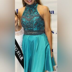 Sherri Hill Two-piece Teal cocktail dress